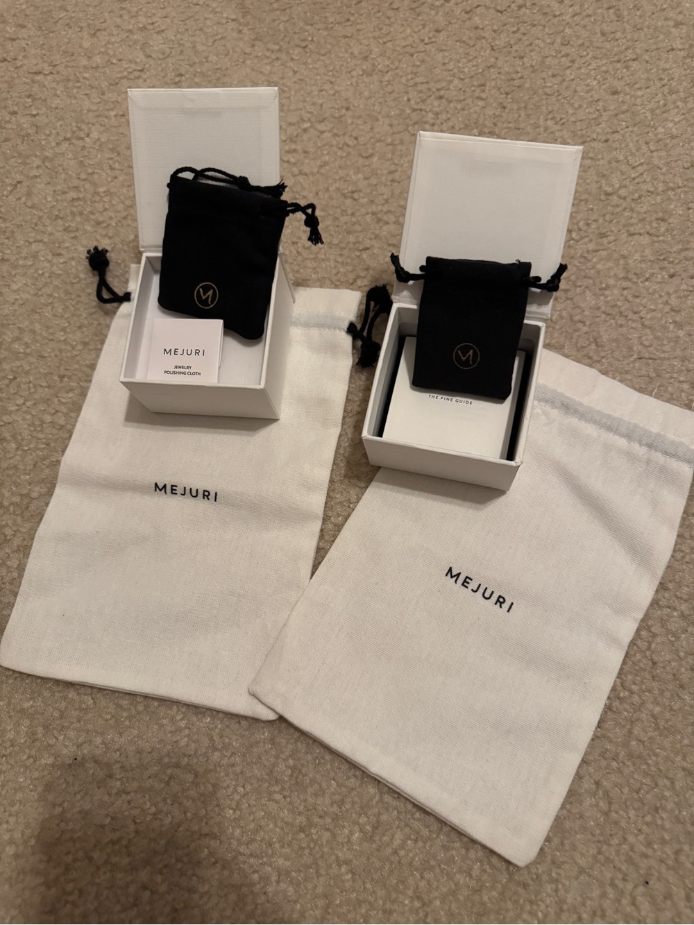 EMPTY BOX ONLY! Mejuri Empty Jewelry Gift Boxes & Drawstring Dust Bags Set of 2